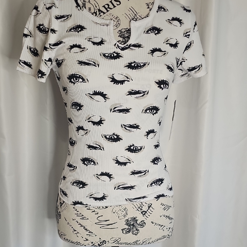 White and Black Fitted Eyes Tee